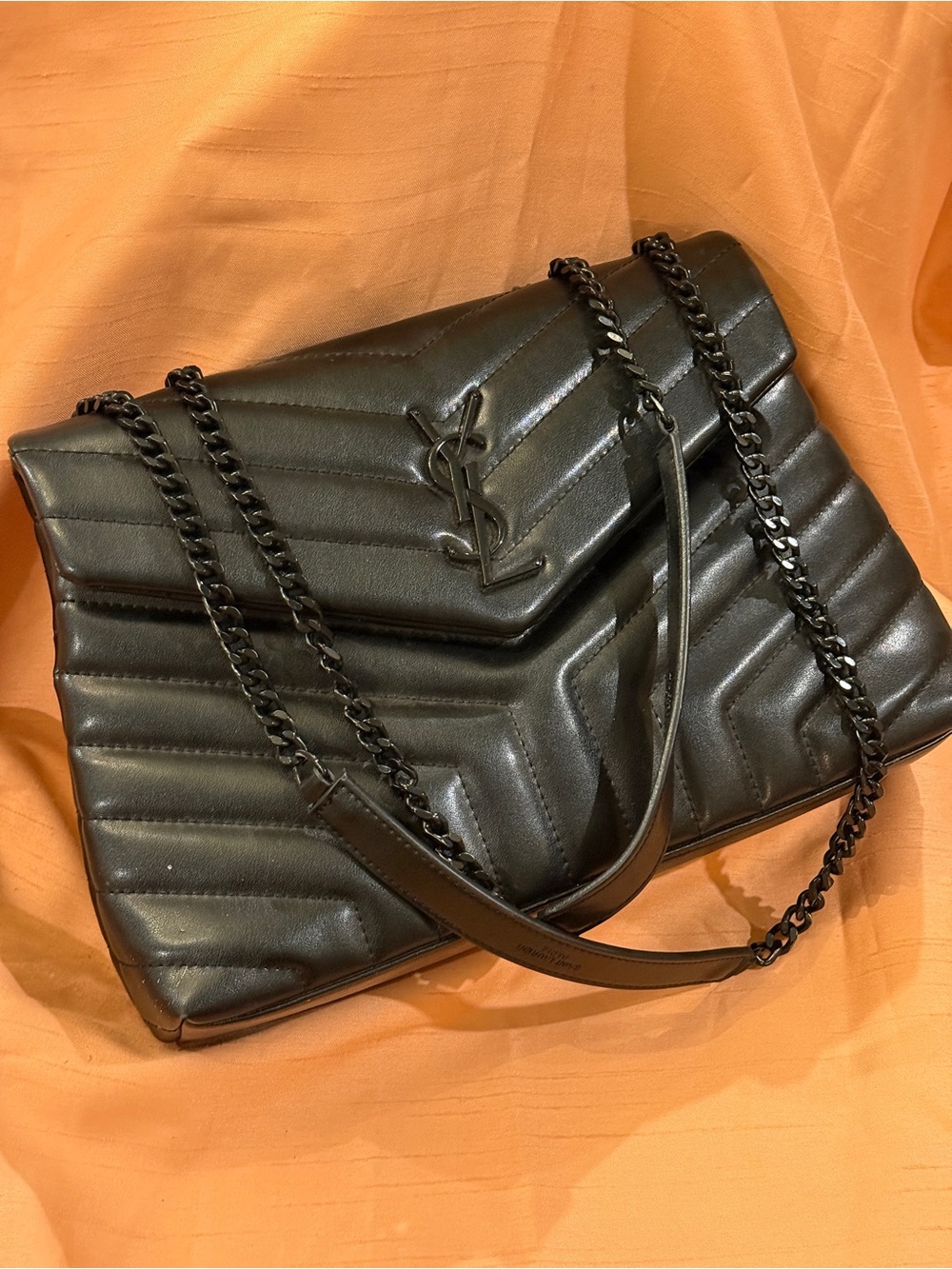Saint Laurent Black Quilted Leather Chain Shoulder Bag with YSL Logo